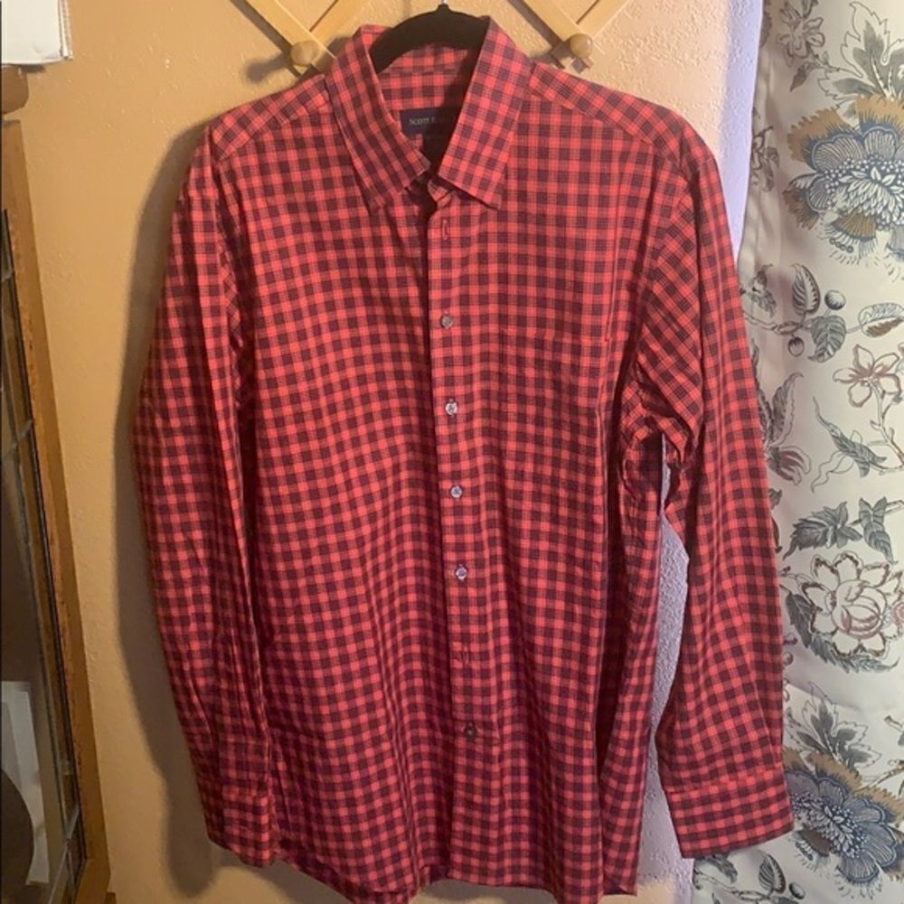 NWOT Scott Barber Red & Blue Plaid Long Sleeve Dress Shirt Size Medium